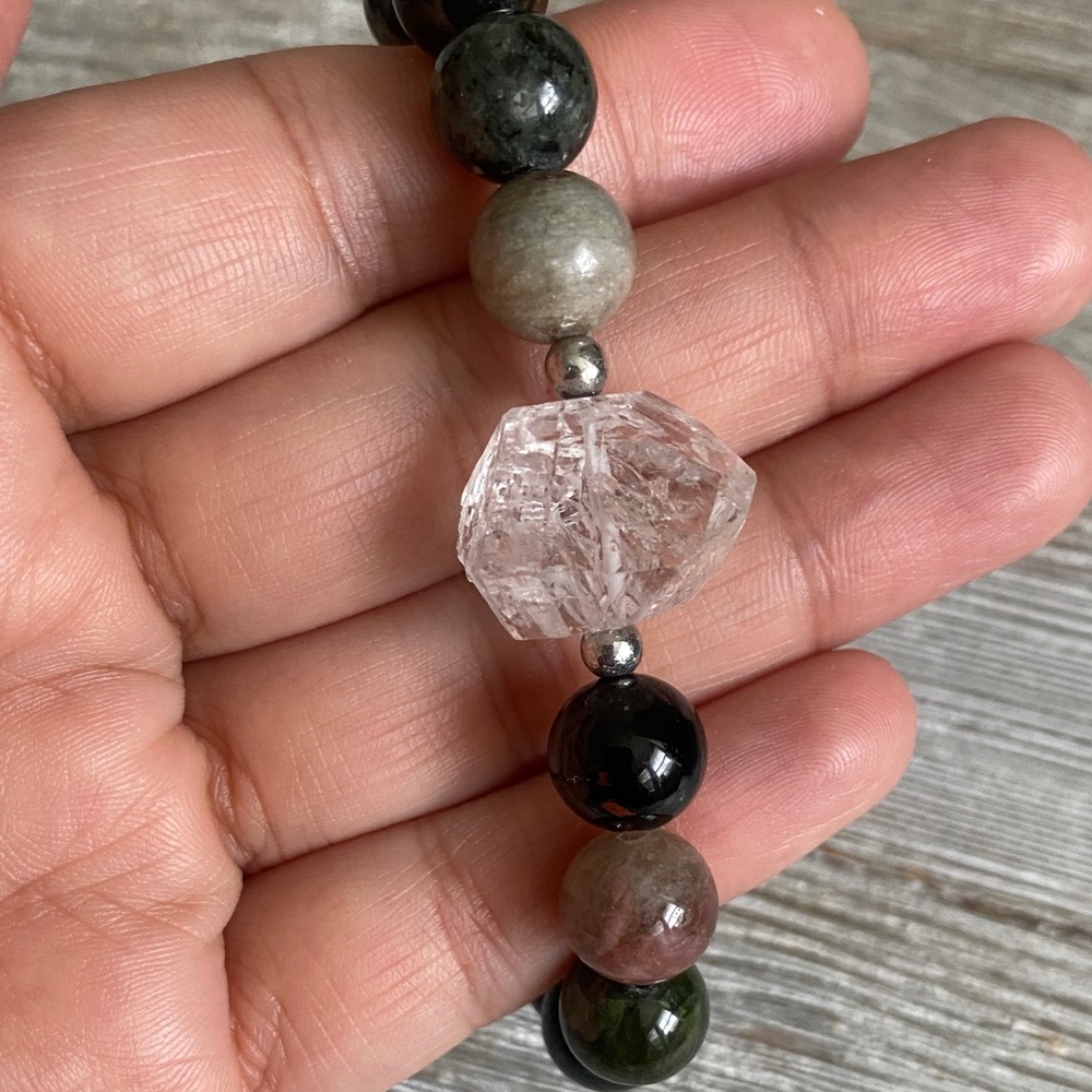 Herkimer Diamond & Watermelon Tourmaline Stretch Bracelet